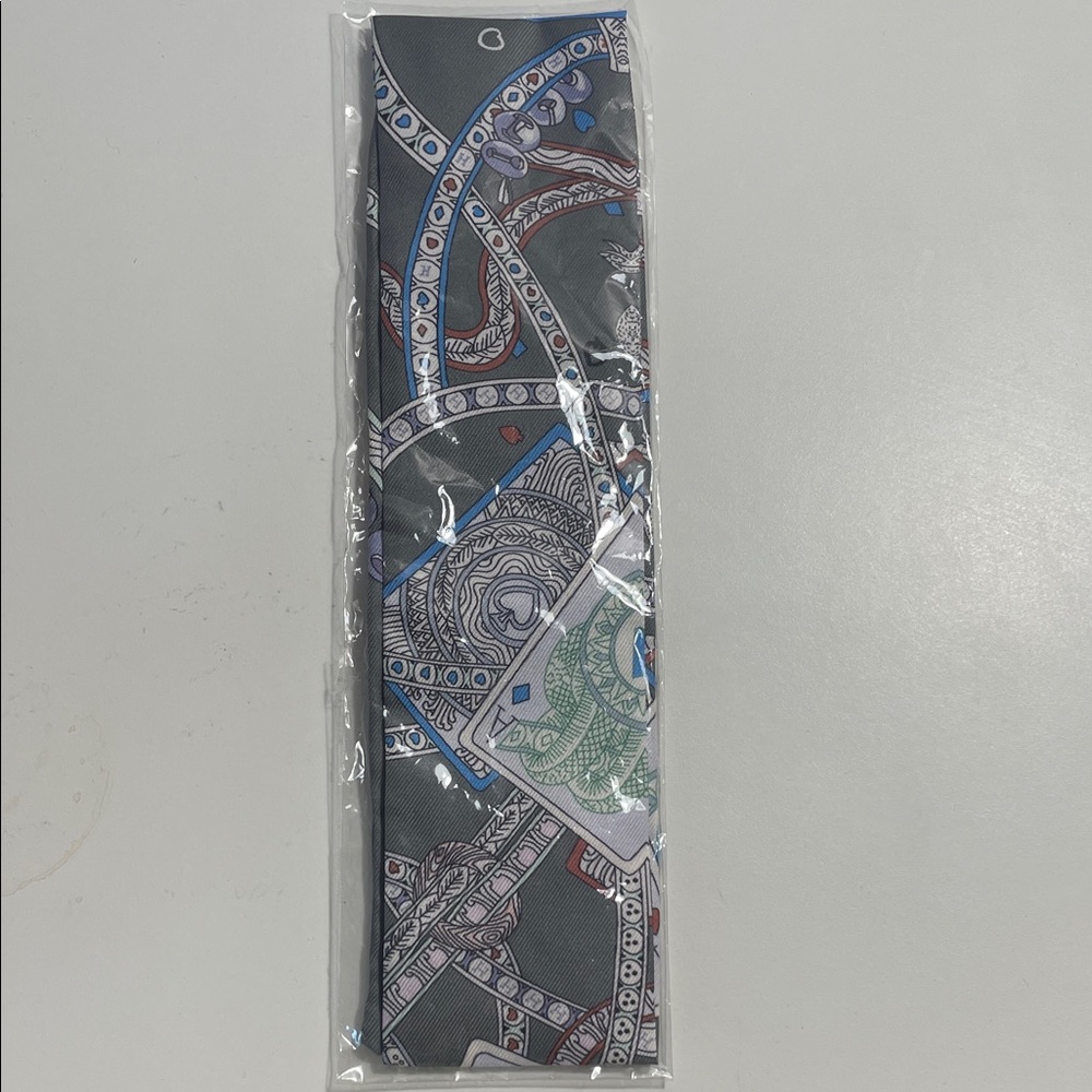 Patterned Grey Silk Scarf Tie